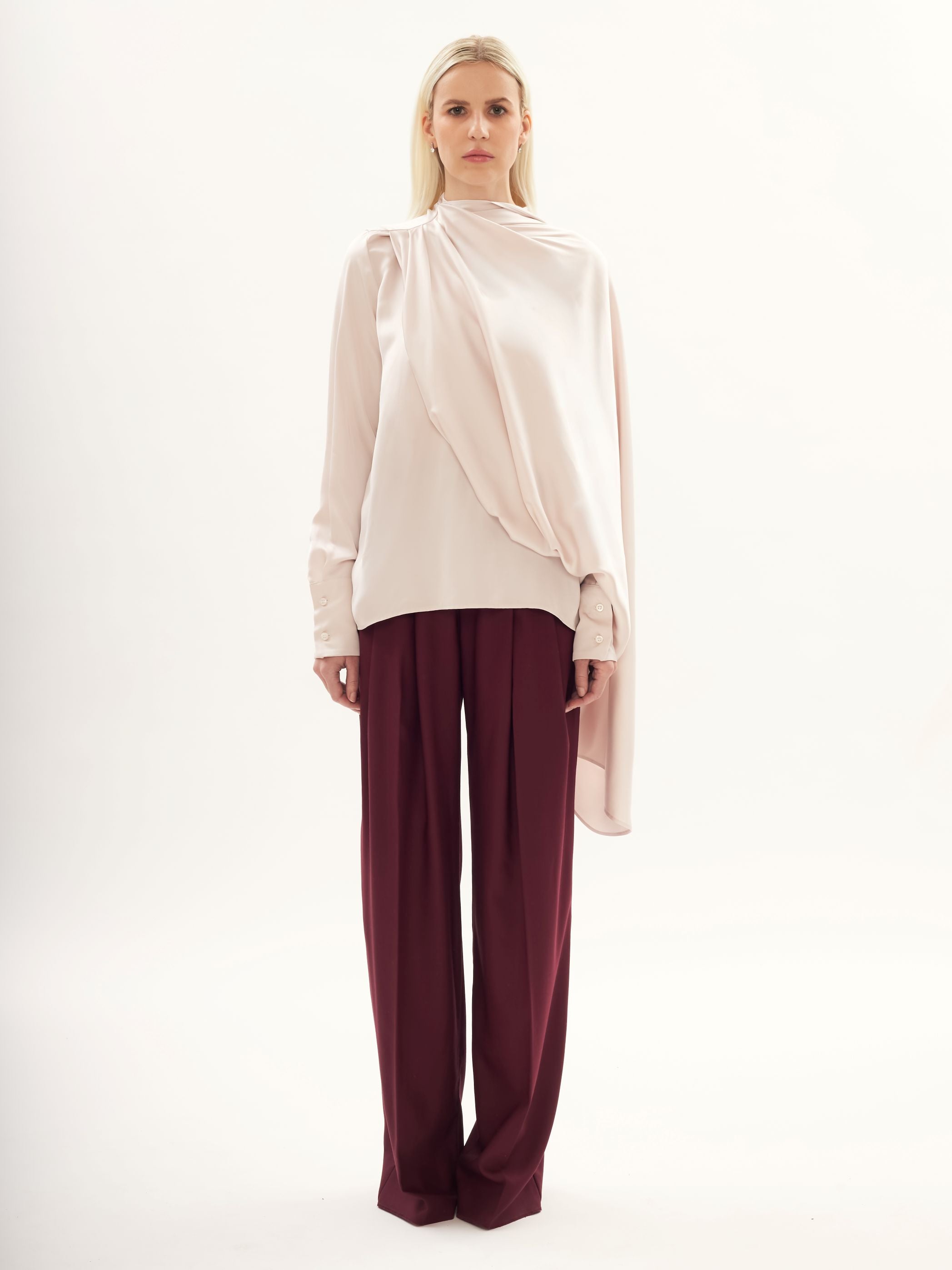 Draped Scarf Blouse in Dusty Pink