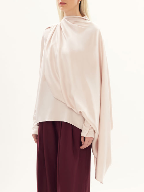 Draped Scarf Blouse in Dusty Pink