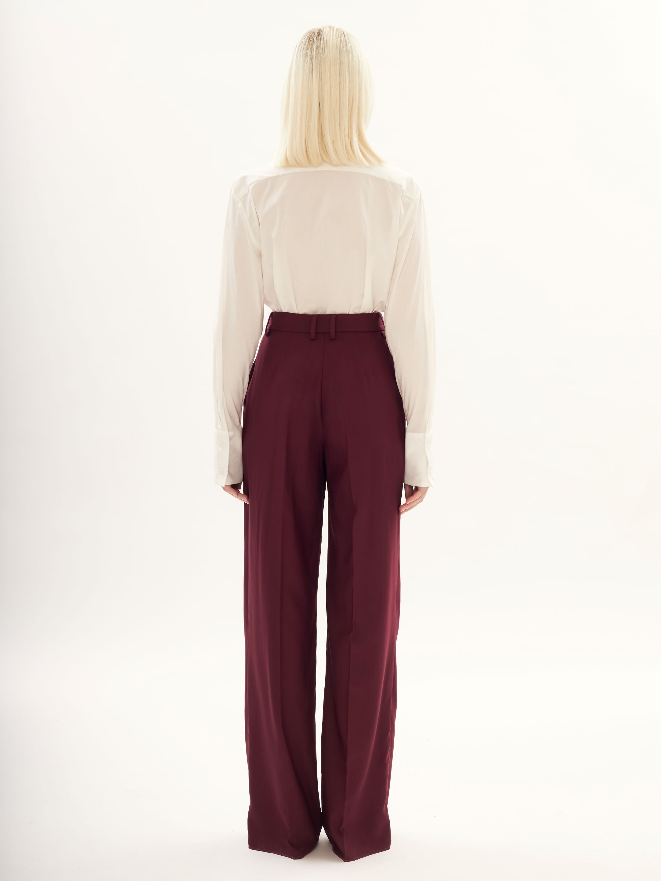 Wide-leg Tailored Pants in Bordeaux