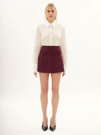Wool Mini Skirt in Bordeaux